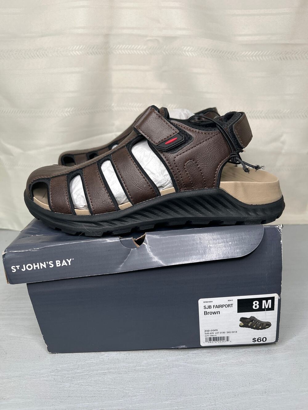 St. John's Bay Fairport Leather Strap Sandals Brown Mens Size 8